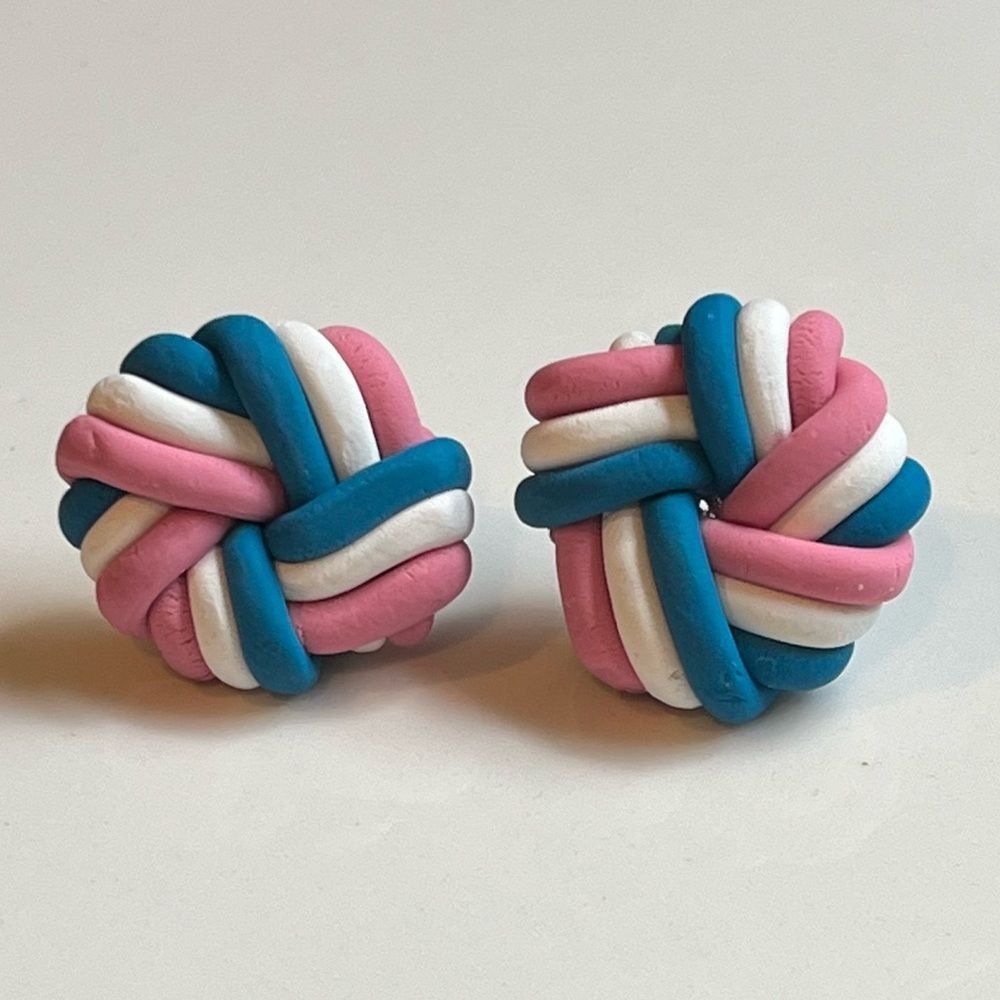 NEW Large Blue, Pink, & White Nautical Knot Polymer Clay Stud Earrings